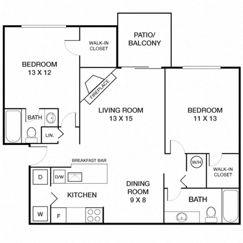2 Bed 2 Bath Mustang Floorplan